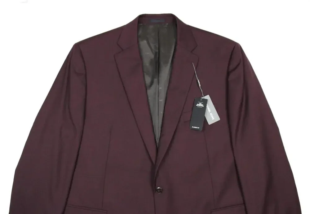 Michael Kors Kidwell Suit Jacket Mens 48 L Burgundy Wool Stretch Classic Fit